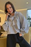 Nantucket Stripe Tie Neck Blouse Charcoal
